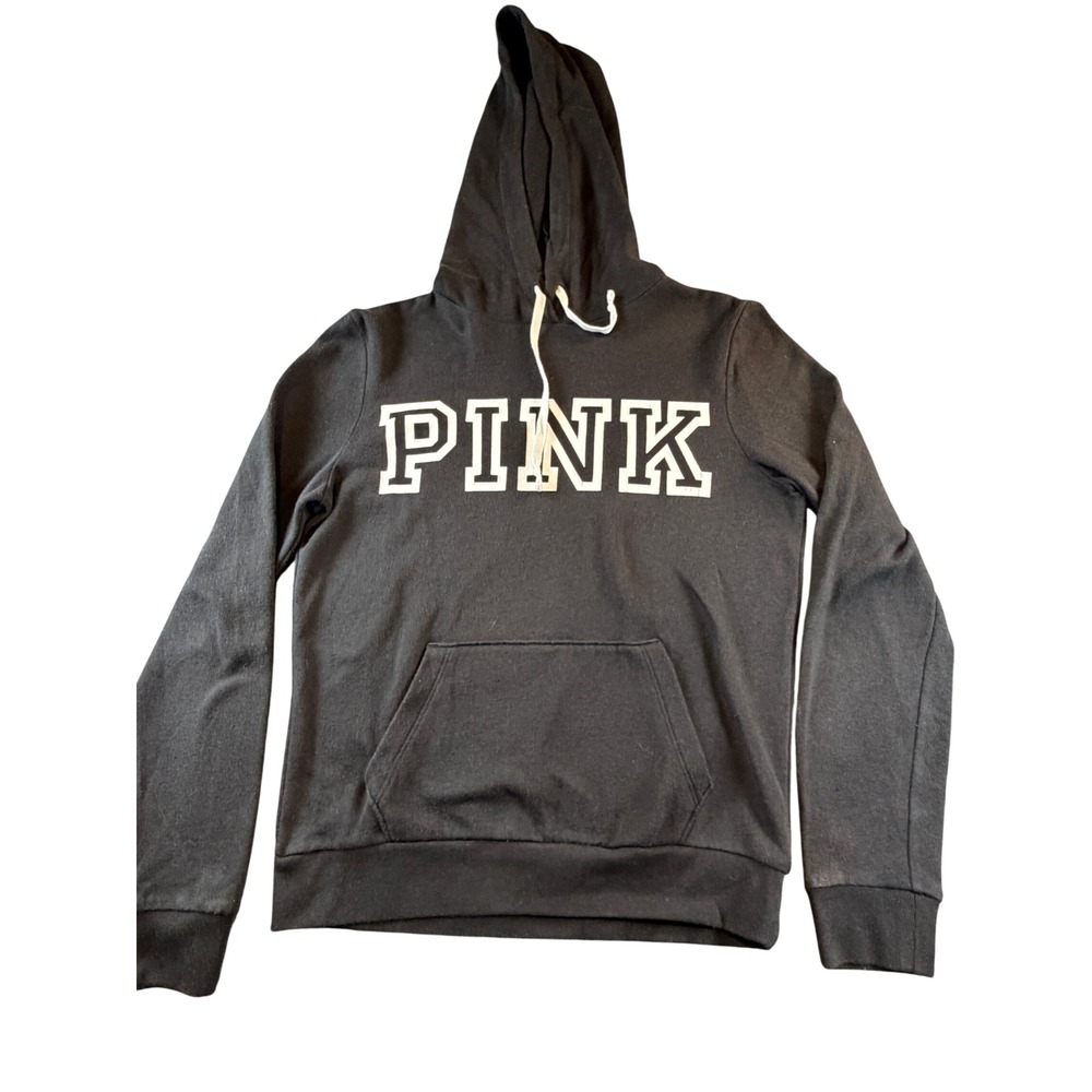Victorias Secret PINK Hoodie Black Pullover Logo Sweatshirt XS